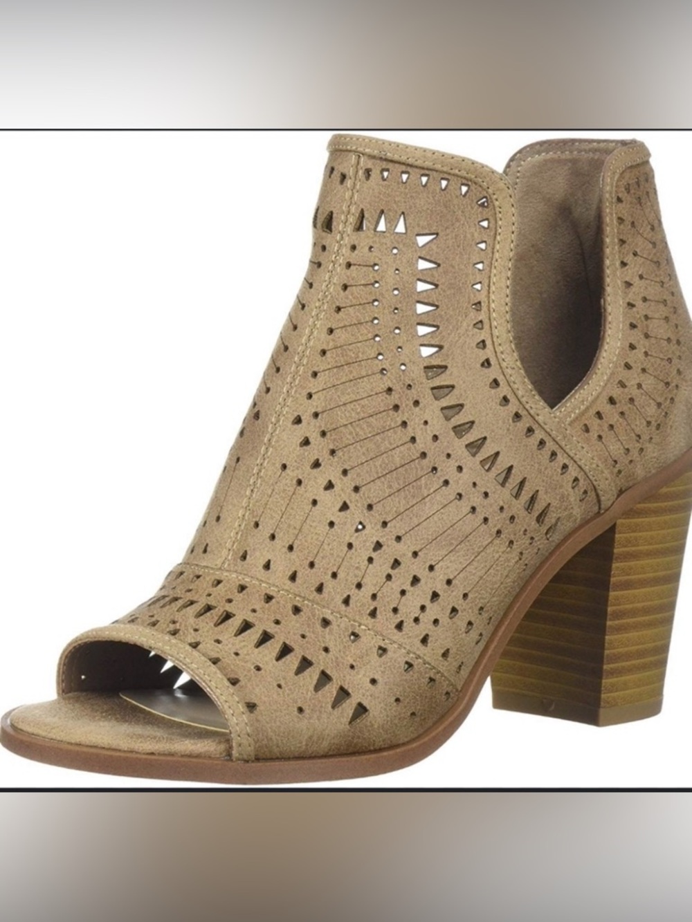 Fergalicious Taupe Suede Perforated Peep-Toe Bootie